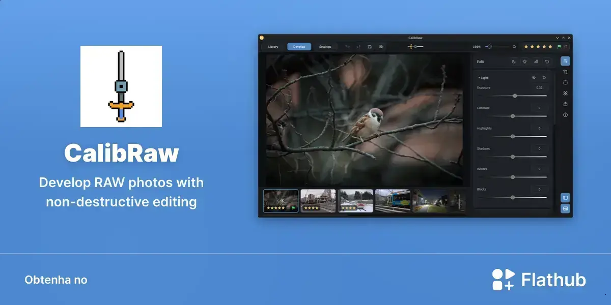 CalibRaw chega ao Flathub com edição RAW e novas funções de IA