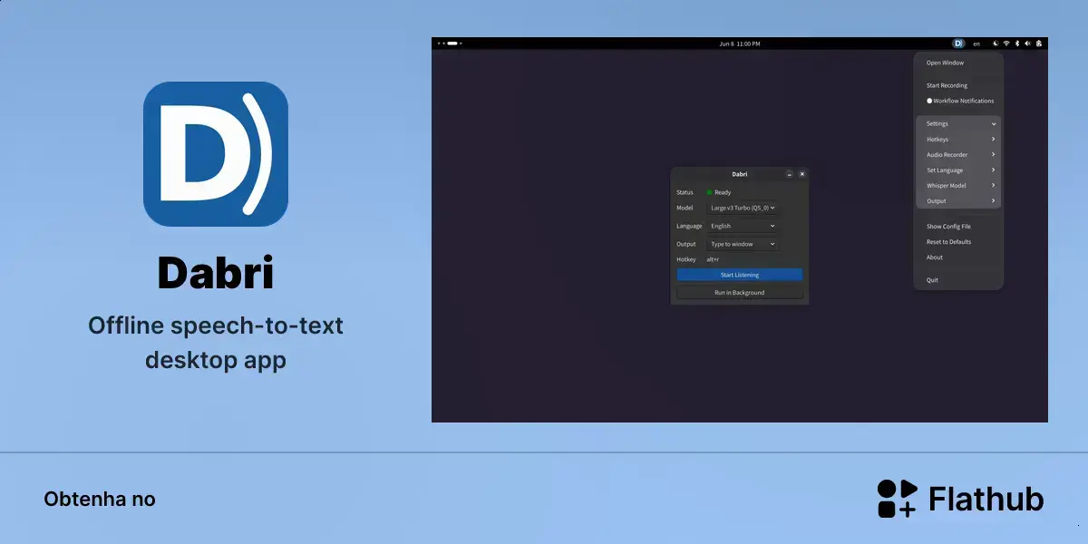 Dabri chega ao Linux para ditado offline com Whisper e Parakeet