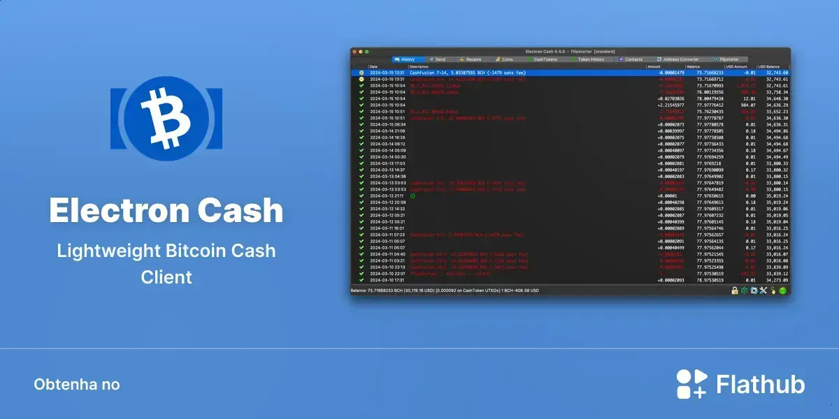 Electron Cash chega ao Linux no Flathub e reforça carteiras BCH