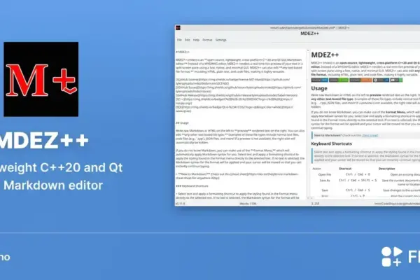 MDEZ++ chega ao Flathub com edição Markdown leve e preview em tempo real