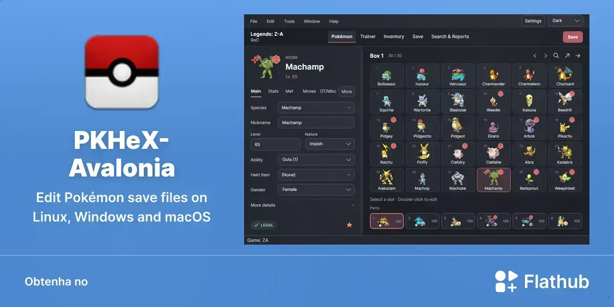 PKHeX-Avalonia chega ao Linux via Flathub para editar saves