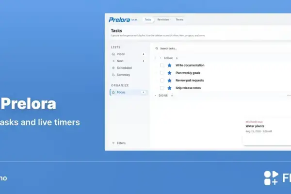 Prelora chega ao Linux pelo Flathub com tarefas e timers locais