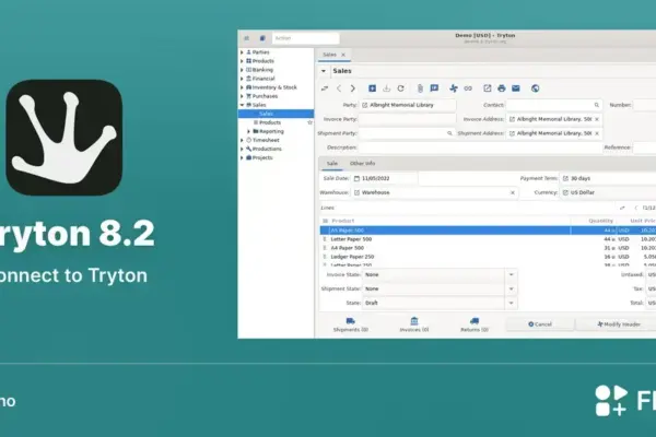 Tryton 8.2 chega ao Linux no Flathub com foco em gestão empresarial