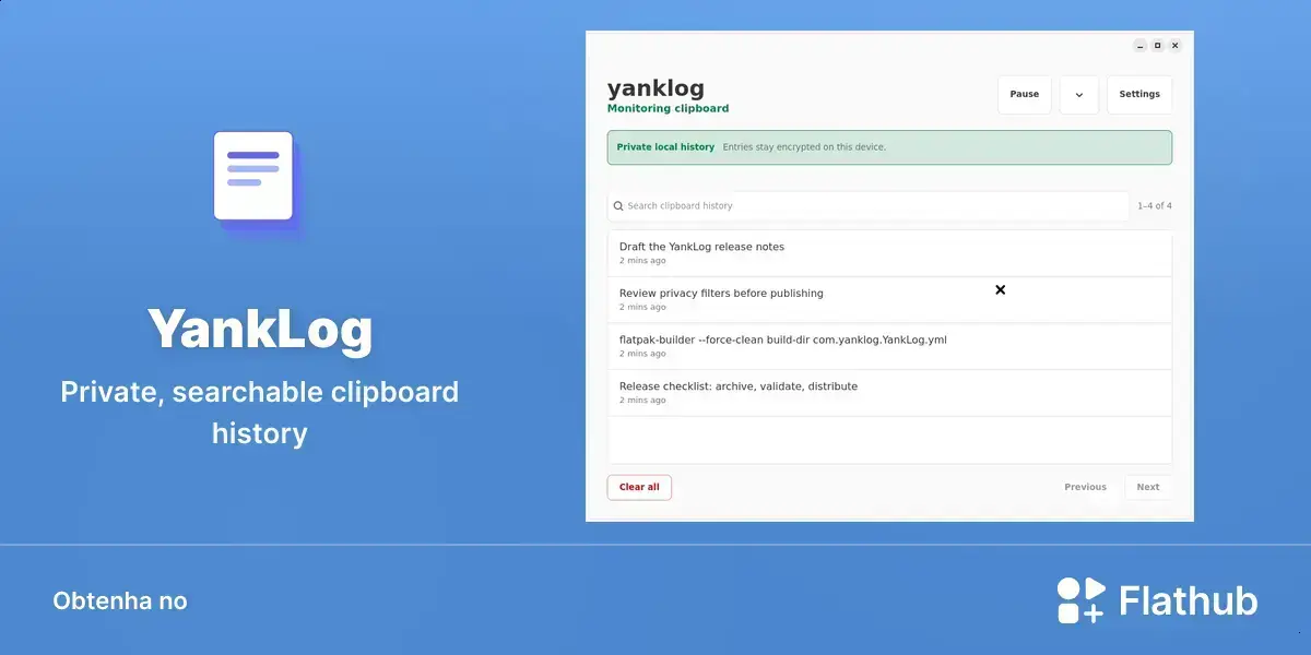 YankLog chega ao Linux com histórico de área de transferência criptografado